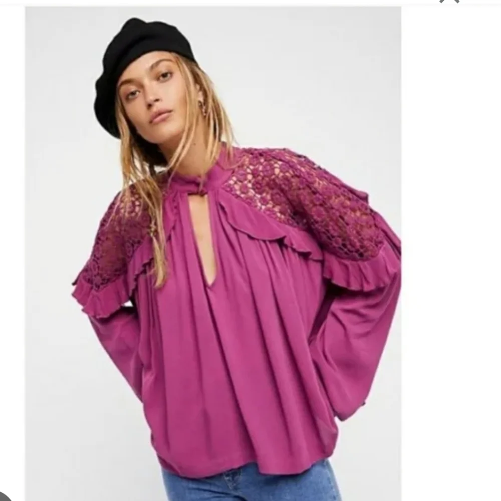 Free People Little Bit Of Love Raspberry long sleeve blouse